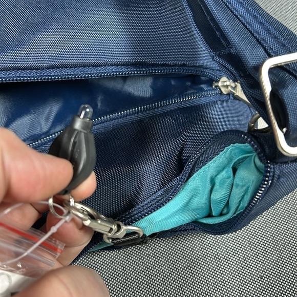 Travelon Womens Navy Blue Anti Theft Pleated Hobo Crossbody Bag RFID Travel - Picture 9 of 13